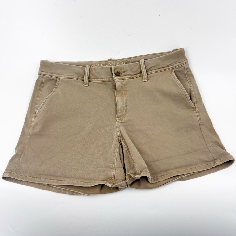 American Eagle Super Stretch X Midi Shorts Khaki Tan Chino 10 9977273011